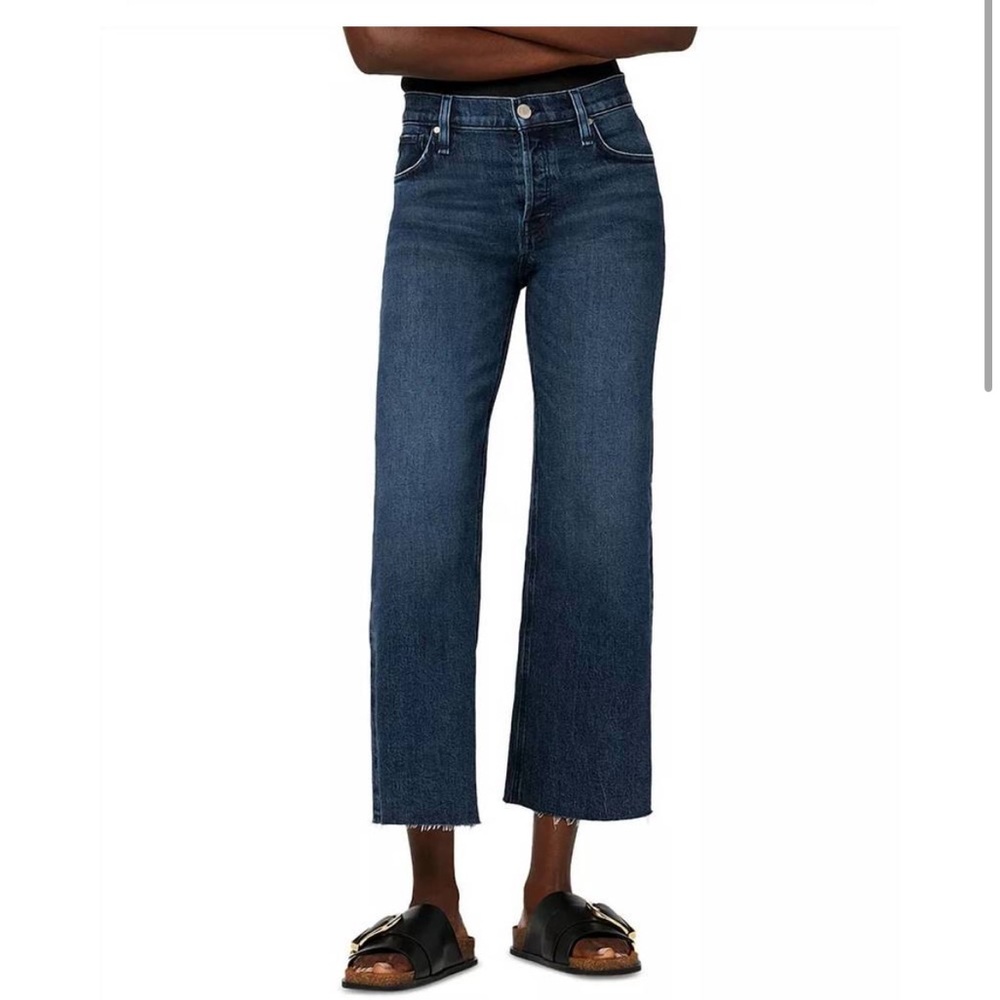 Hudson Rosie high rise wide leg crop dark jean size 26 raw hem